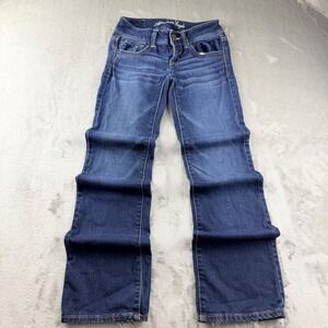 American Eagle Slim Boot Stretch Jeans Dark Wash‎ Women's 00 Short Blue Denim